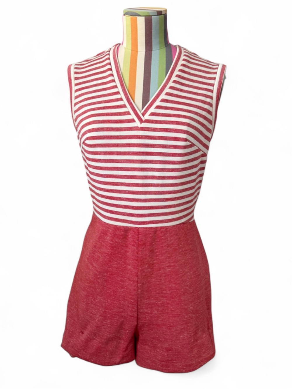 True Vintage 1970s Jerell of Texas Striped Mini Shorts Romper Red